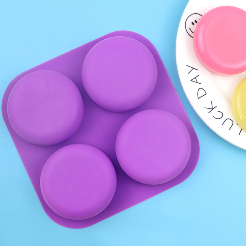 Soap Making Process - 卸売4穴丸型シリコンモールド - 家庭用デザート、ケーキ、DIYコールドプロセス石鹸作りに最適 1367