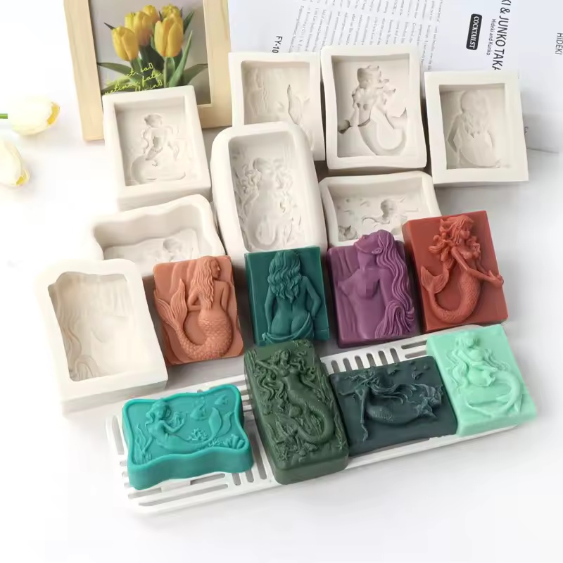 Quality Soap Making Kit - 長方形オーシャンスタイル3DマーメイドキャンドルモールドDIYレリーフマーメイドソープシリコンモールド手作りチョコレートアイスキューブ作成ツールデコレーション