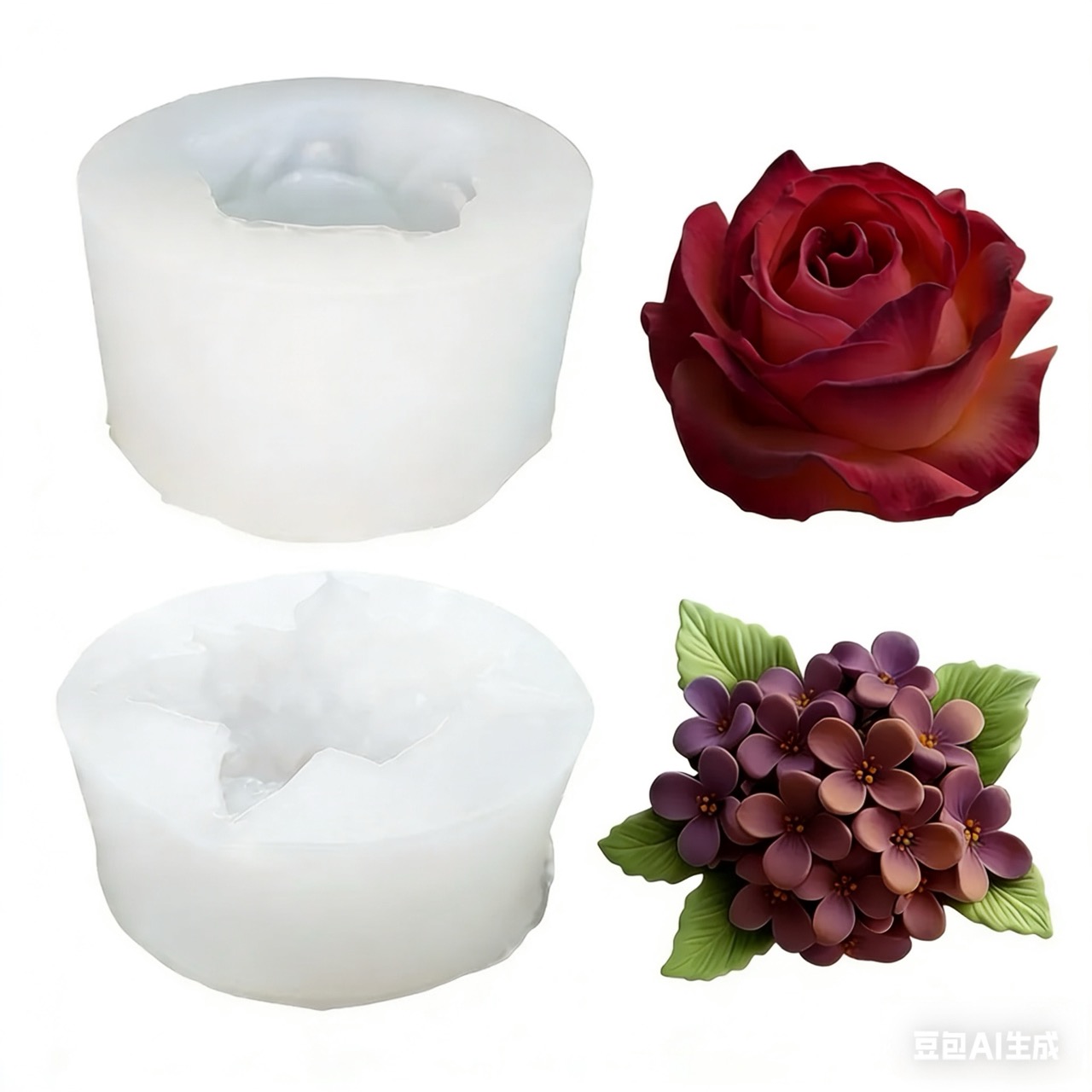 Soap Making Things - 3Dローズライラックフラワーシリコンモールド2個、樹脂やキャンドル作りの型として使用、DIY手作りキャンドル、樹脂工芸品、石鹸、ジュエリー鋳造、装飾に適しており、バレンタインデー、結婚式、ロマンチックなギフト作りに最適です。 レジンアート、繊細な花びら、クラフト愛好家向けに特別に設計、複雑な型のディテール | 詳細な花びらの質感、エレガントな花柄デザイン。アロマセラピーや手作りの装飾に適しています。