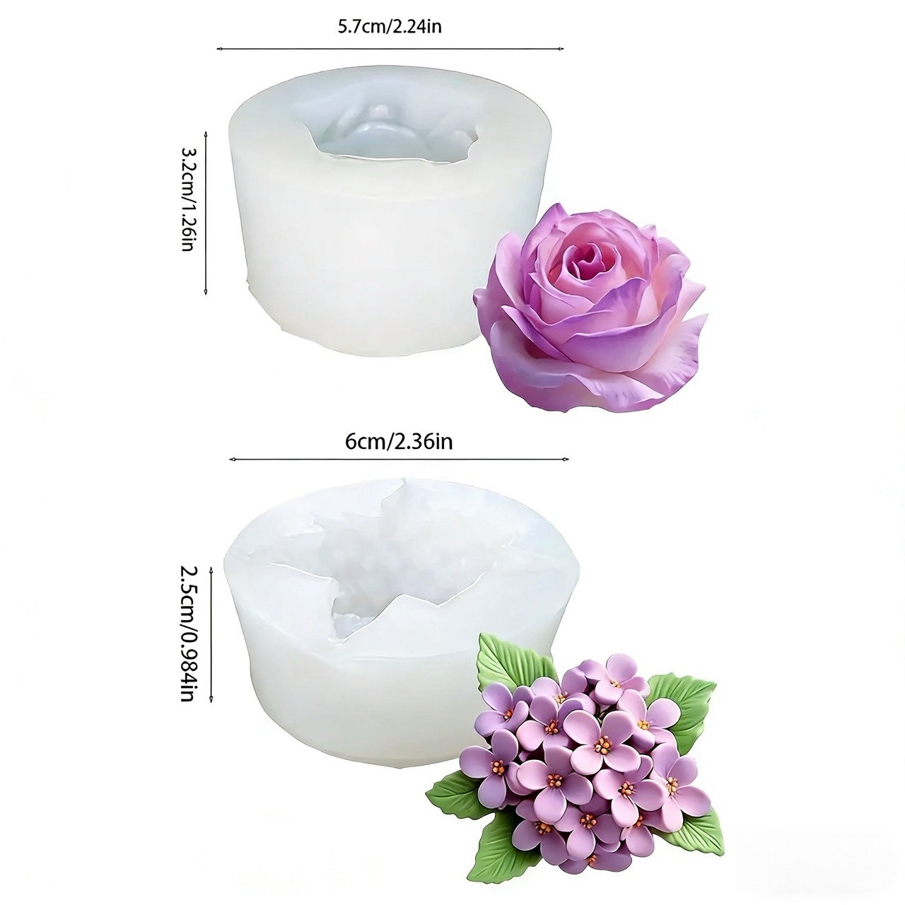 3Dローズライラックフラワーシリコンモールド2個、樹脂やキャ - Soap Making Things のレビューと価格